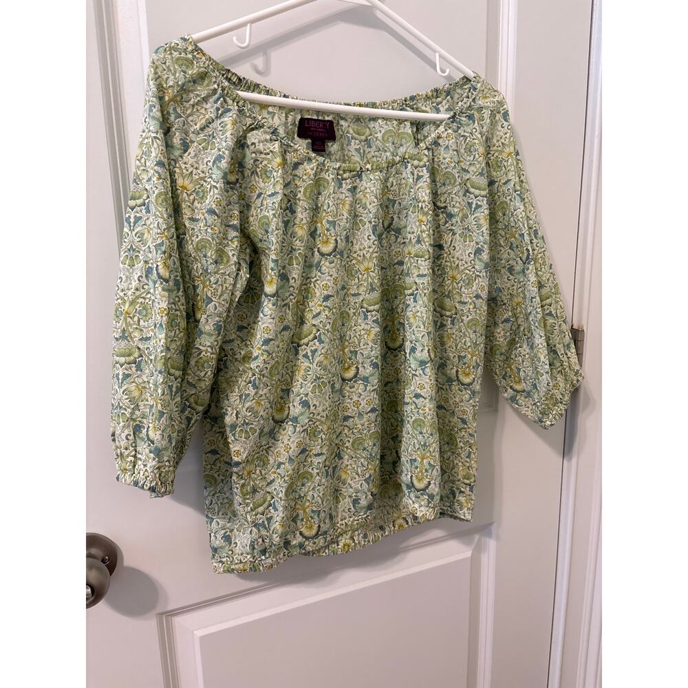 J. Crew liberty of London blouse XS blue green floral EUC 100% cotton